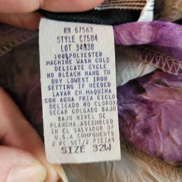 Vintage 80's Dress Set Plus Size 32W Crinkle Chiffon Shift Maxi Floral Sage - Picture 5 of 16